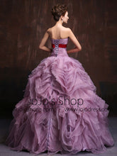 Strapless Purple Quenceanera Ball Gown Organza Ruffles Prom Dress Home Coming Dress Sweet Sixteen Dress X021